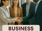 Diverse professionals shaking hands at business networking event
